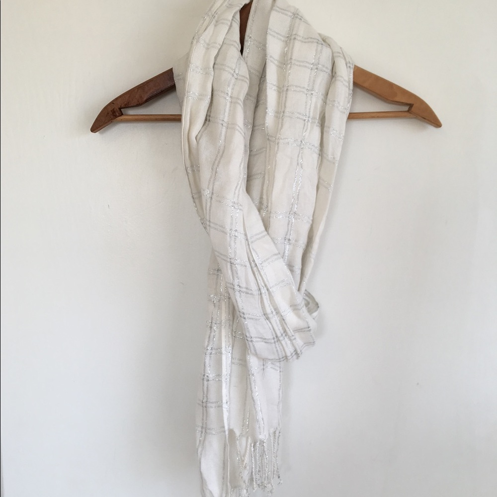 American Eagle White Scarf with sparkle plaid